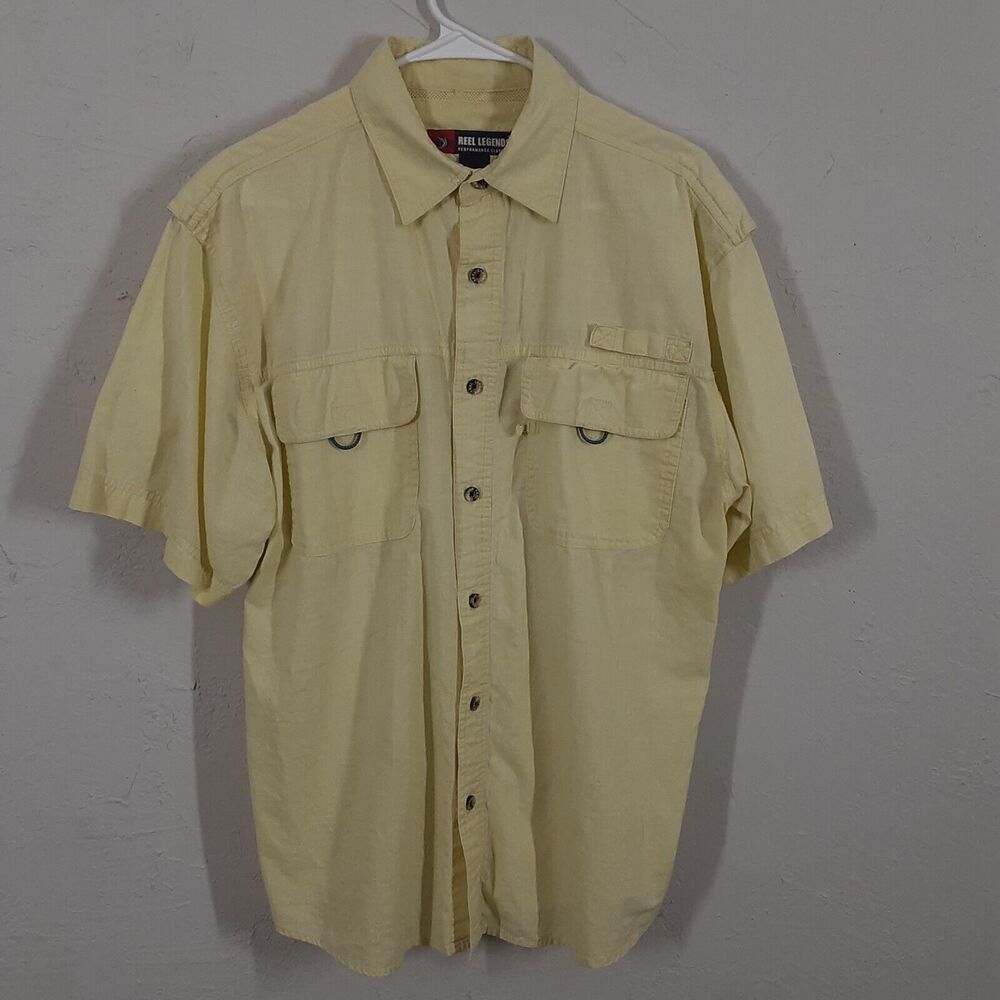 Reel Legends Adult Mens M Yellow Vented Short Sleeve Fishing Shirt Outdoor Camp
